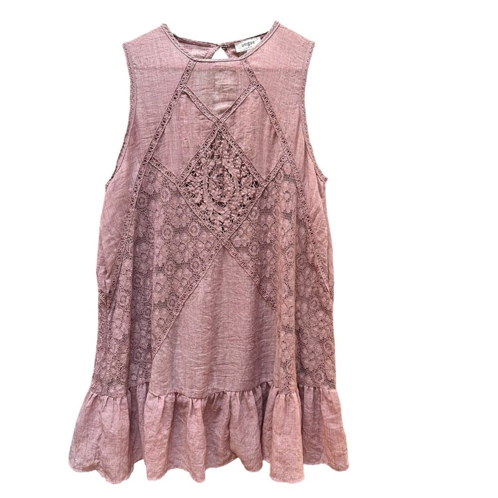 Umgee Dusty Rose Lace-Trim Mini Dress